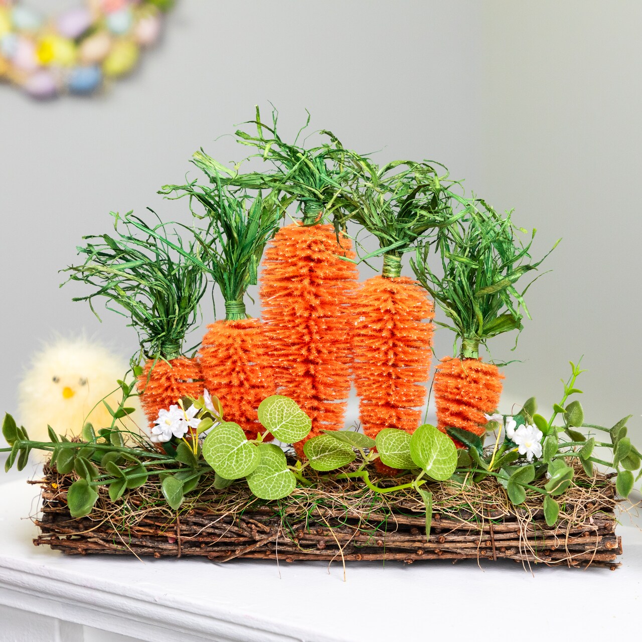 Northlight Standing Carrots on Floral Foliage Twig Log Easter Decoration - 2"